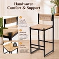 thumbnail image 3 of SESSLIFE Bar Stools Set of 2, Counter Height Bar Stools with Paper Rope Weave & Metal Legs, Barstools with Back, Bar Chairs for Kitchen Island, Honey, 3 of 8