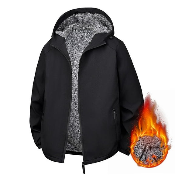 Chiccall Men's Fleece Lined Jacket Thick Fuzzy Lining Winter Warm Hooded Coat Full Zip Long Sleeve Stand Collar Outwear with Zipper Pockets
