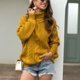 thumbnail image 4 of SWSMCLT Women's Soft Pullover Sweater Long Sleeve Winter Drop Shoulder Knitwear Top High Neck Cable Knit Warm Holiday Spring Yellow 18, 4 of 5