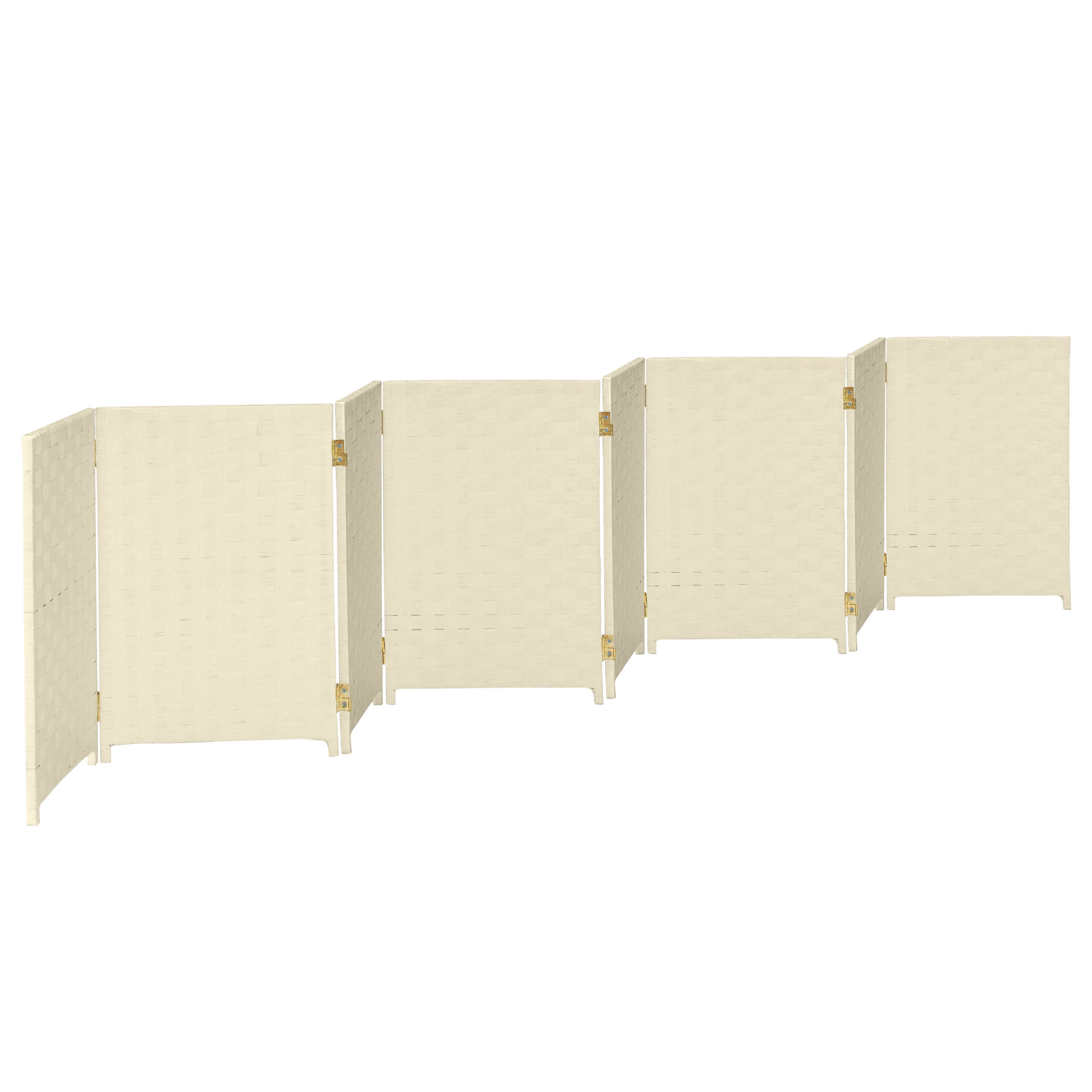 Red Lantern 2 ft. Short Woven Fiber Folding Screen - Cream - 8 Panel