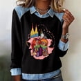 thumbnail image 2 of Mardi Gras Hauts à Manches Longues pour Femmes 2026 Mode Denim Patchwork Col à Revers Chandail en Molleton Graphique, 2 of 2