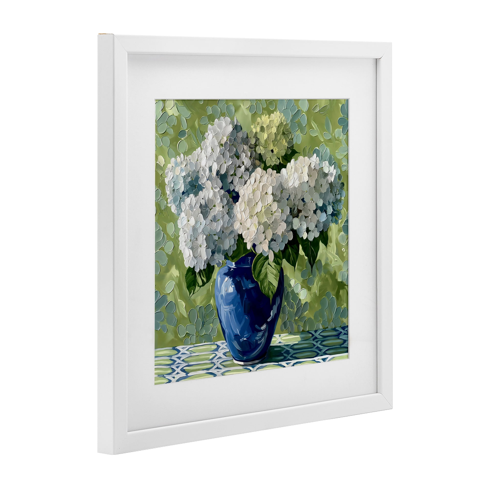Stupell Industries White Hydrangeas in Blue Vase White Framed Print Under Glass, design by Gina Kelly