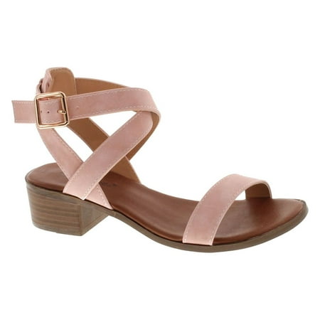 

Top Moda Vision-75 Women s Ankle Wrap Adjustable Buckle Stacked Chunky Heel Sandal