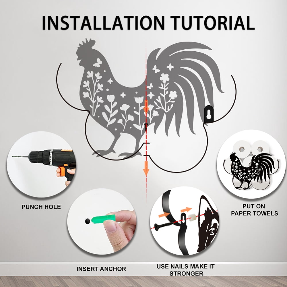 Rooster Floral Toilet Paper Holder Metal Rooster Animal Wall Mounted Toilet Paper Storage for Extra 8 Rolls Funny Animal Toilet Paper Organizer Toilet