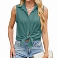 thumbnail image 3 of Womens Sleeveless Button Down Shirt Collared Blouse Casual Office Shirts Basic Tank Top Dark Green L, 3 of 8