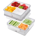 thumbnail image 1 of Paquete de 2 bandejas divididas para verduras con tapa para servir aperitivos, contenedor para ensaladas con 4 cajas extraíbles, refrigerador apilable, 1 of 5