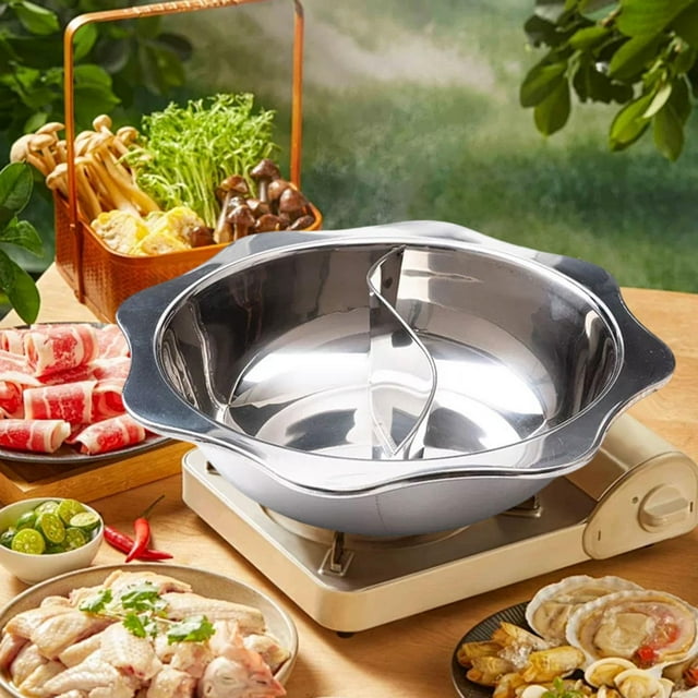 Elodie Stainless Steel Divided Hot Pot Mandarin Duck Pot Round Hotpot Soup Cookware for S