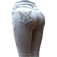 thumbnail image 4 of LA Idol/H&Y Rhinestone Studded White Denim Jeans Cross Pocket (LA Idol 5171BT/H&Y HY-444), 4 of 5