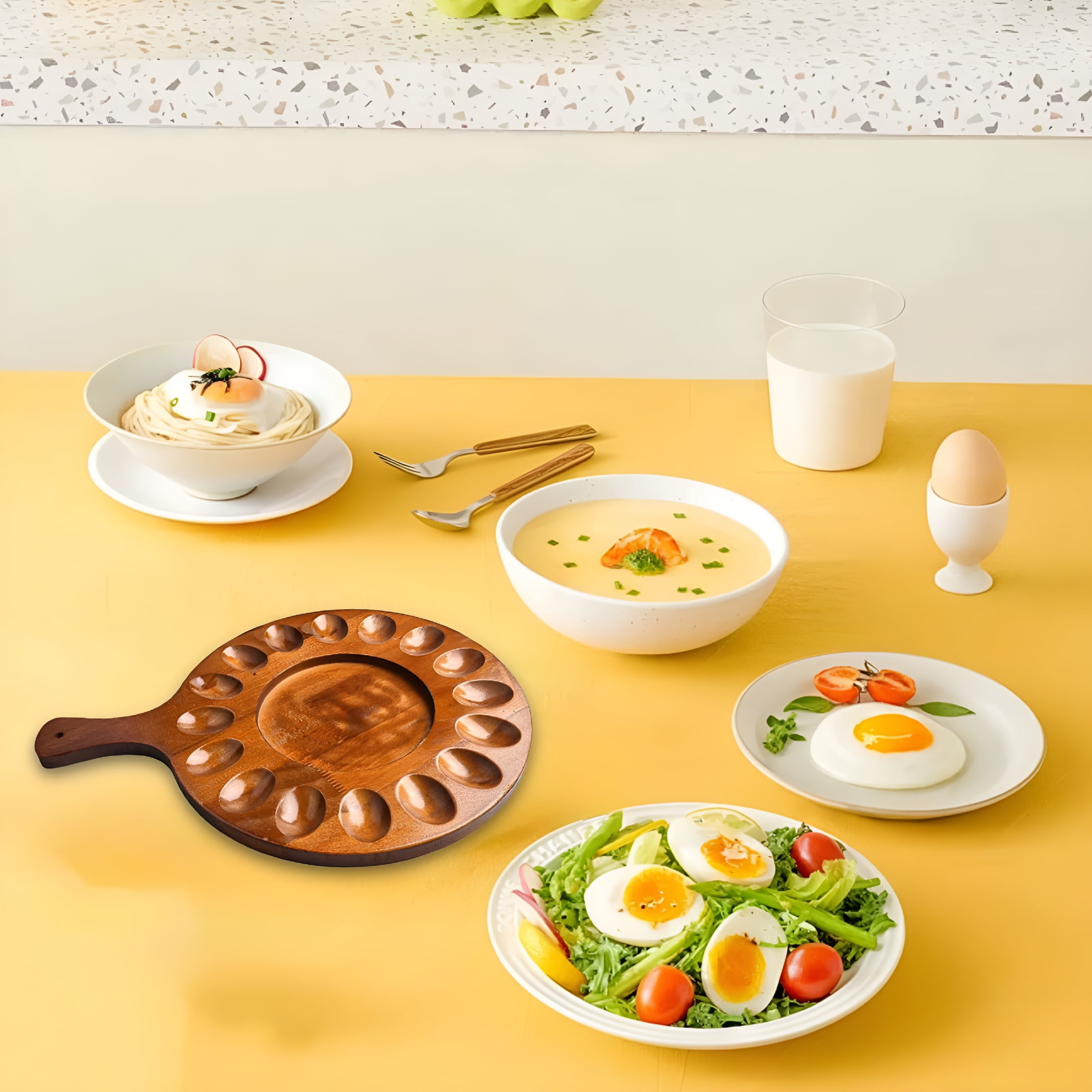 ACDANC 2026 New Deviled Egg Platter,Wooden Deviled Egg Tray 16 Holes Round Egg Holder Wooden Deviled Egg Tray for Parties, Gatherings, Appetizers, Holiday Meals, Kitchen Serving, Festive Occasions