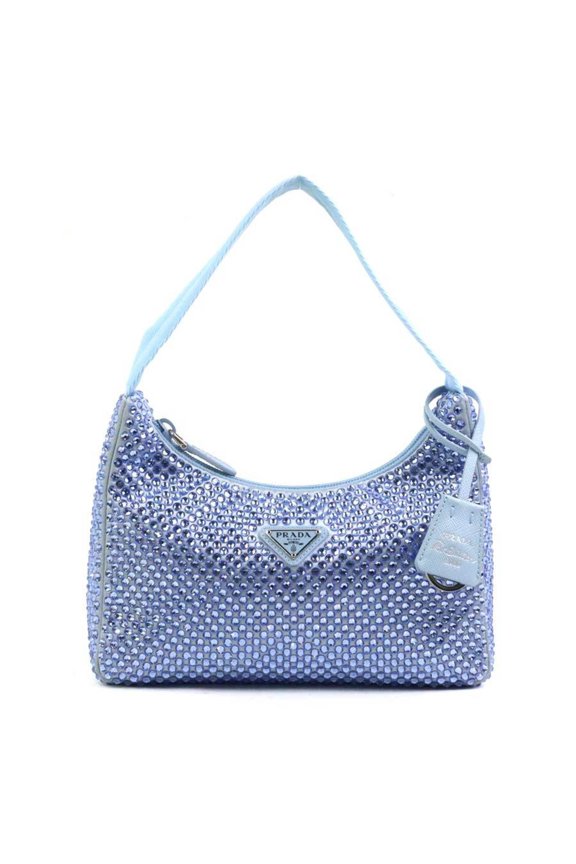 Pre-Owned Prada handbag, silk, crystal, viscose, blue, women's, 1BC515, free shipping, 90244k