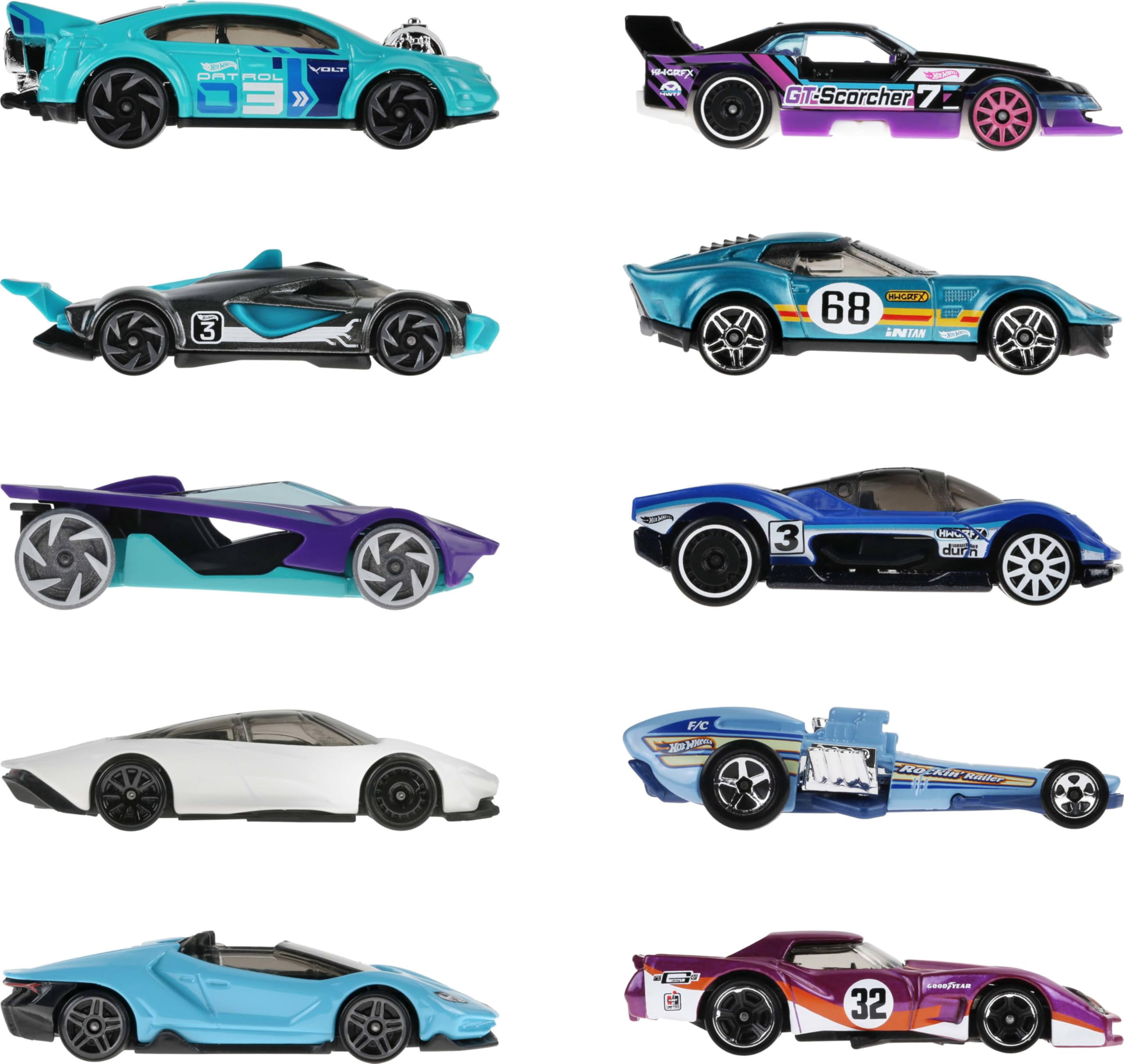 Mattel Hot Wheels HW Race Team Diecast Play Vehicle, 10 Count