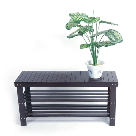 Bathroom Storage Bench Clearance! 3-Tier Shoe Rack Bench, Heavy Duty Entryway Shoe Storage Bench, Shoe Rack with Bench Seating for Hallway Bathroom Living Room, Bamboo Shoe Rack Holds Up to 551 Lb, Coffee, W934 ()
