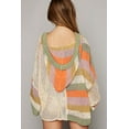 thumbnail image 2 of Women's Beige Oversized Colorblock V-Neck Hooded Sweater, 2 of 11