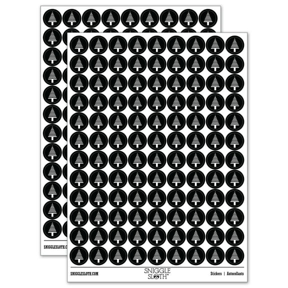 Striped Pine Woodland Tree 200  Round Stickers - Black - Gloss Finish - 0.50" Size