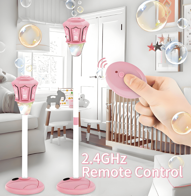 KOPPOP Garden Bubble Machine, LED Musical Lawn Lamp with Remote Control & Rechargeable Battery, Adjustable Height Outdoor Party Bubble Blower for Kids Birthday Gifts(Pink)