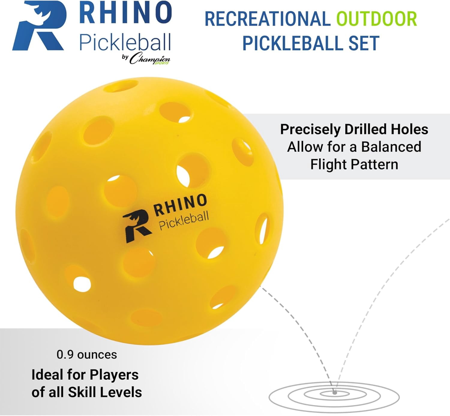 Champion Sports Outdoor Pickleball Balls - Official Size Outdoor Pickleballs - Yellow Pickleball Ball Set for Outdoor Courts - 6 Pack
