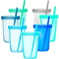 thumbnail image 1 of GHSDFBB 7 Sets Plastic Kids Cups with Lids and Straws, 7 Reusable Toddler Cups with Straws in 7 Coastal Colors, 1 of 4