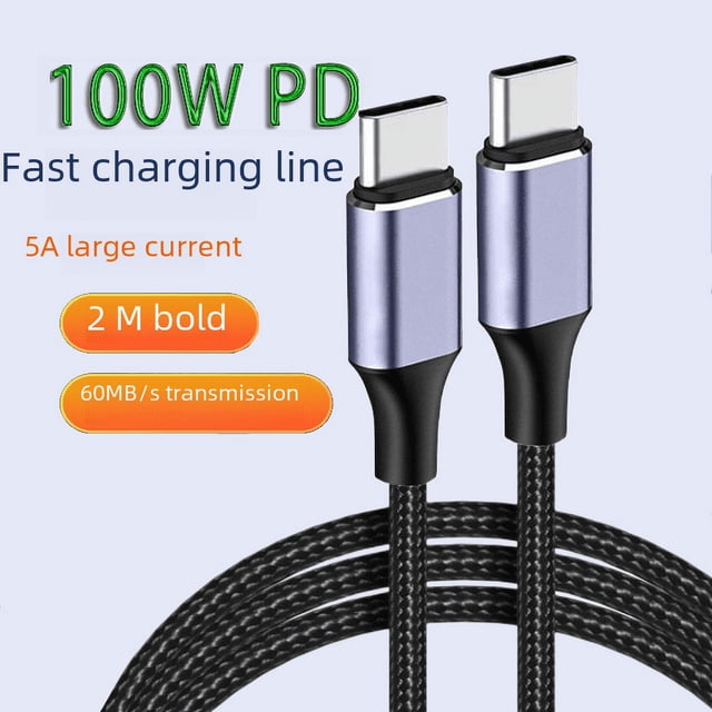 Cable de datos C a C, cable de carga rápida de 100 W, cable de datos PD de carga rápida de doble cabezal tipo C a tipo C, macho a macho, 100 W