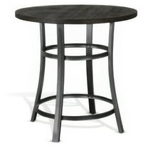 Flint Counter Height Table Round 36 Inch, Dark Brown Mahogany w Metal
