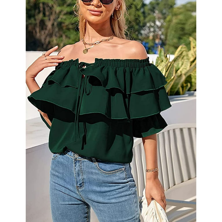 Thrust alliance Ombord DanceeMangoos Womens Off Shoulder Layered Top Solid Ruffle Sleeve Chiffon  Smocked Blouse Shirts - Walmart.com