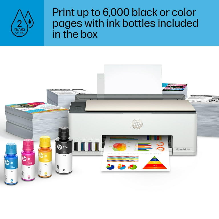 HP Smart Tank 5000 Wireless All-in-One Supertank Color Home Inkjet Printer  with up to 2 Years of Ink 