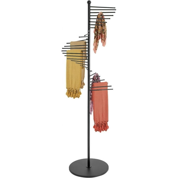 Black Freestanding Scarf Display Rack Spiral Scarf Display Stand, Metal Scarf Racks Commercial Hijab Organizer Belt Pants Hanger for Clothing Store Home-17x67In