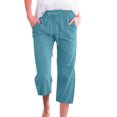thumbnail image 1 of Innerwin Women's Solid Color Wide Leg Capri Pants, Night Sky Blue, Size L, 1 of 2