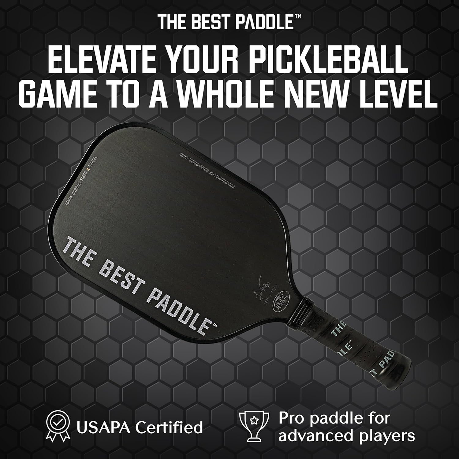 The Best Paddle Pickleball Paddle Carbon Fiber 16mm Polymer Core Elongated Handle USAPA Certified