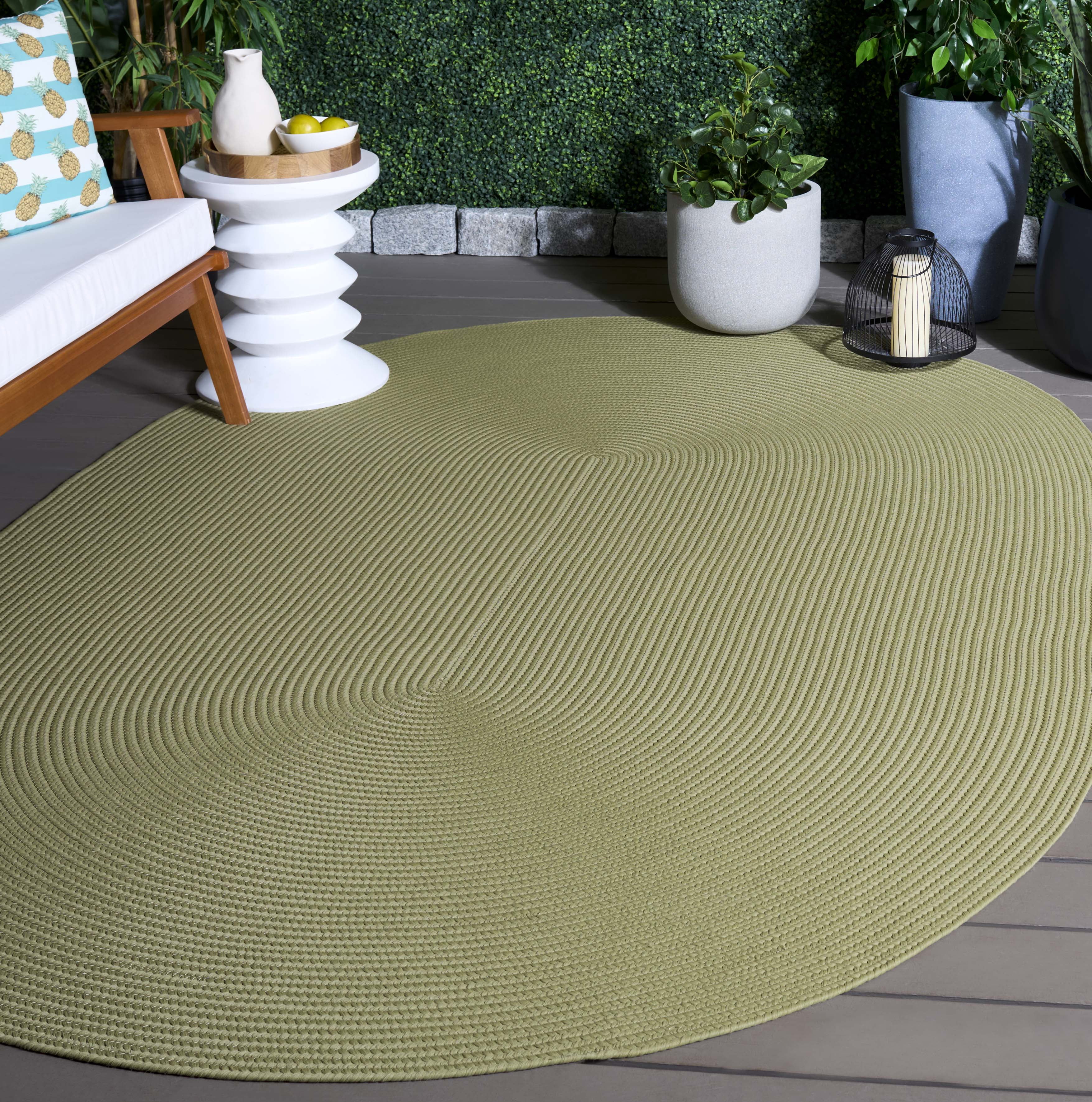 SAFAVIEH Braided Rishika Solid Machine Washable Reversible Area Rug, Sage, 6' x 9' Oval