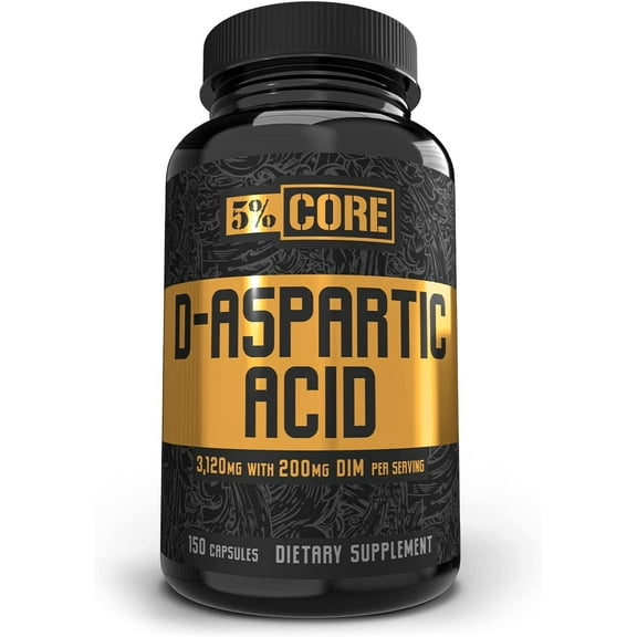 5% Nutrition Core D-Aspartic Acid Supplement (DAA) with Natural Diindolylmethane (DIM) | Testosterone and Estrogen Regulation Support for Men | 30 Servings / 150 Capsules