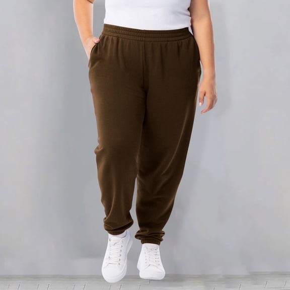 YUTK Affordable Women's Linen Pants Sale Women Solid Color Plus Size Elastic Waistband with Side Pockets Sports Ankle Pants Brown 5Xl