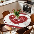 thumbnail image 3 of Red Valentine's Day Fitted Tablecloth with Elastic Edged, Round Table Cloth for Dining Table, Love Heart Roses Romantic Waterproof Oil Proof Table Cover for Indoor Outdoor 36"-44", 3 of 8