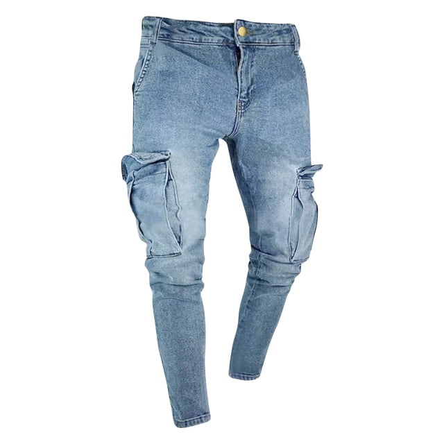 FcBaudy Full Length Pants Men's Solid Casual Pocket Outdoor Spring Classic Work Elastic Jeans Pant Men Pants