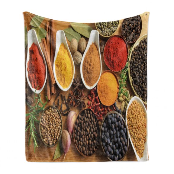 Spice Soft Flannel Fleece Throw Blanket, Overview Picturesque of Various and Healthy Aromatic Additives and Vegetables, Cozy Plush for Indoor and Outdoor Use, 50" x 70", Multicolor, by Ambesonne