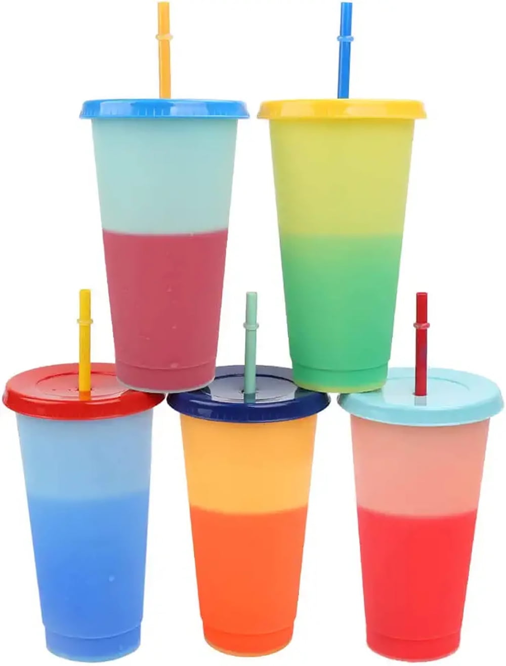 NOGIS Reusable Cups with Lids Tal 5 Pack Color Changing Cups Summer Cold Cup with Lids and