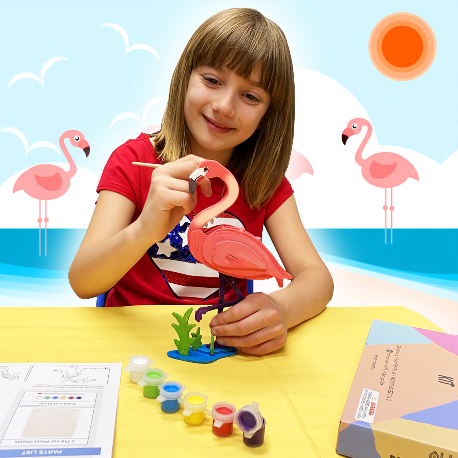 3D Paint Puzzle Wooden Model Paint Kit with Brush Toys for Kids Puzzle Build 3D Puzzles Educational Crafts Building DIY 3 Pack 