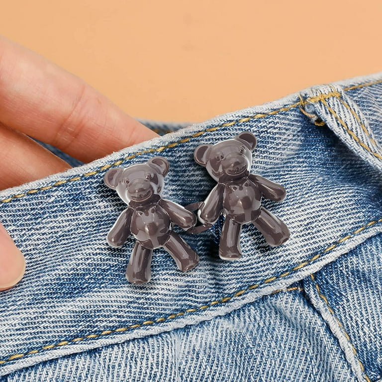 VerPetridure 2 Pack Cute Bear Button Pins for Jeans,No Sew and No Tools  Instant Pant Waist Tightener,Adjustable Jean Buttons Pins for Loose Jeans