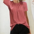 thumbnail image 2 of Camiseta informal plisada con cuello redondo y manga corta para mujer, color rosa, L, 2 of 6