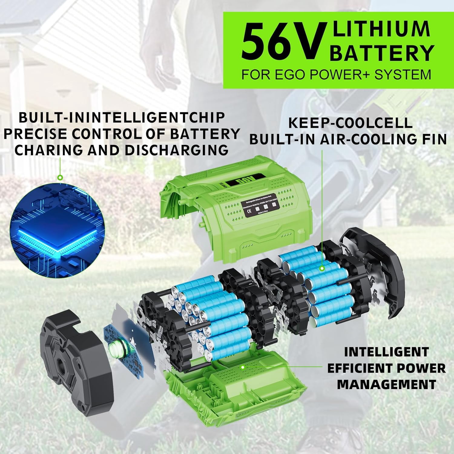 56V 10Ah Lithium Ion Battery Replacement for EGO Battery 56V 10.0 Ah BA1400 BA1400T BA2800 BA4200 BA5600T Compatible with EGO Power Tools