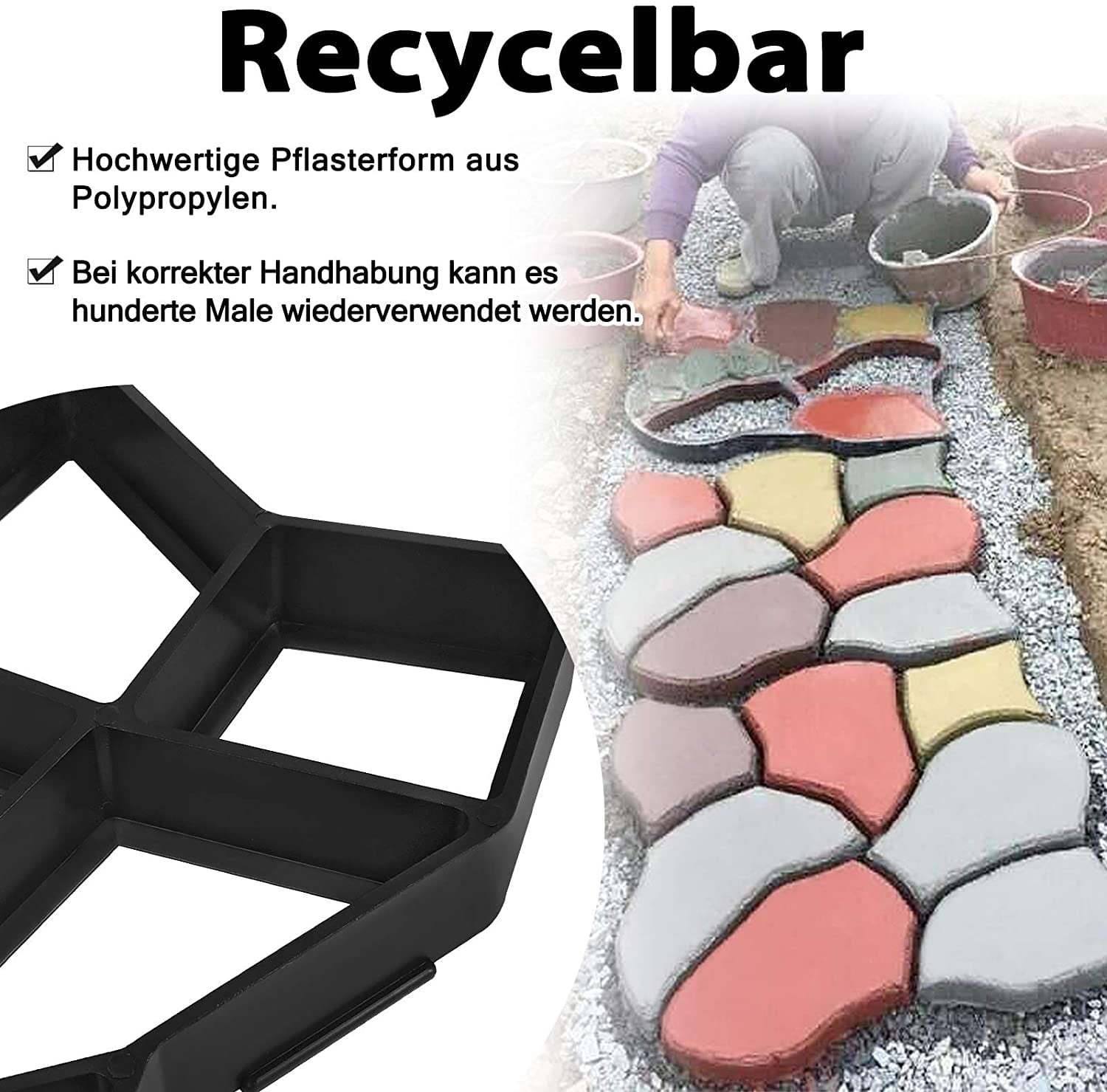 Walk Path Maker, 2 Packs Plus Size: 18.9 X 18.9 X 1.8 Inch Pathmate Stone Moldings Paving Pavement Concrete Molds And Foams Stepping Stone Paver Walk Way Cement Mold : VanSmaGo