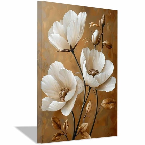 Mudket Framed,Canvas Wall Art,Ready to Hang,Golden Autumn Leaves Floral Canvas Print, Botanical Wall Decor, Flower Wall Art, for Bedroom Living Room Farmhouse Office Decor - 12"L x 8"W