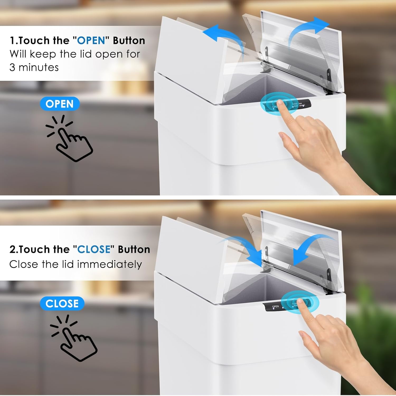LAZY BUDDY 21 Gal Motion Sensor Trash Can Motion Sensor Garbage Bin, Touchless Brushed Wastebasket, W/Butterfly 80L White Stainless Steel Kitchen Bin