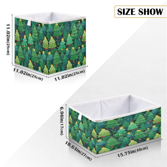 Iauyy Foldable Home Closet Storage Bins - Waterproof 300D Oxford Cube Baskets with Handles for Clothing Storage Books, Cute Christmas Tree