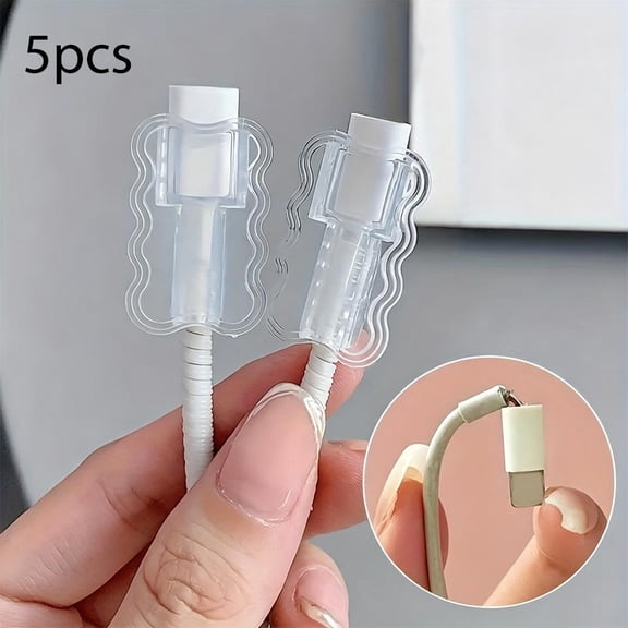 5Pcs Clear Spiral Cable Protector for Phone Charging Cable, Universal Wave Shape Data Line Saver, Anti-Break Cord Organizer for Android and USB C