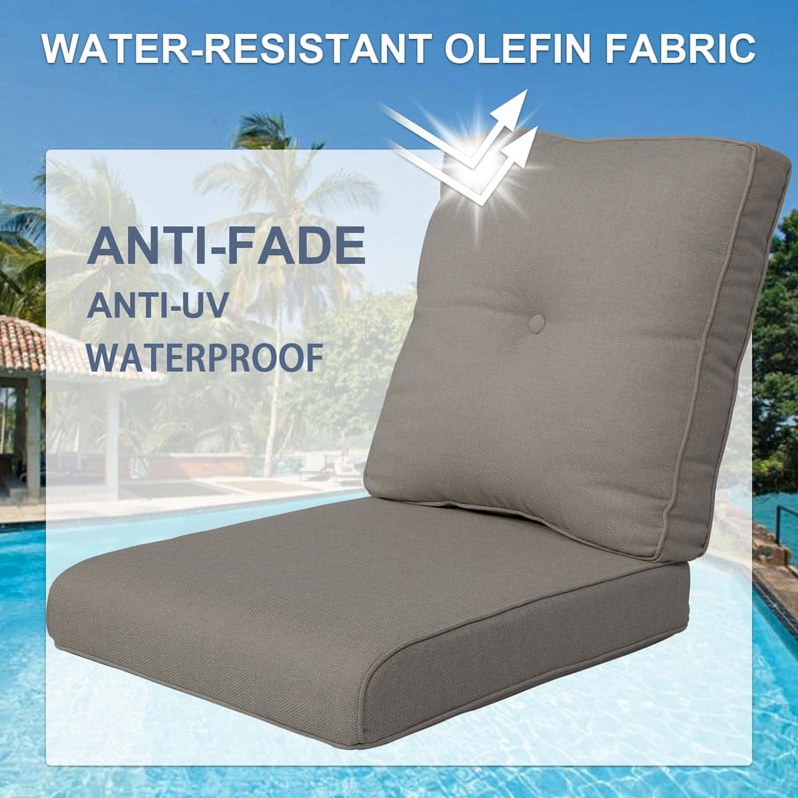 PARKWELL Outdoor 2-Piece Deep Seat Cushion,24 x 22, Water Repellent, Fade Resistant, Deep Seat Bottom and Back Cushion for Chair, Sofa, and Couch,Gray