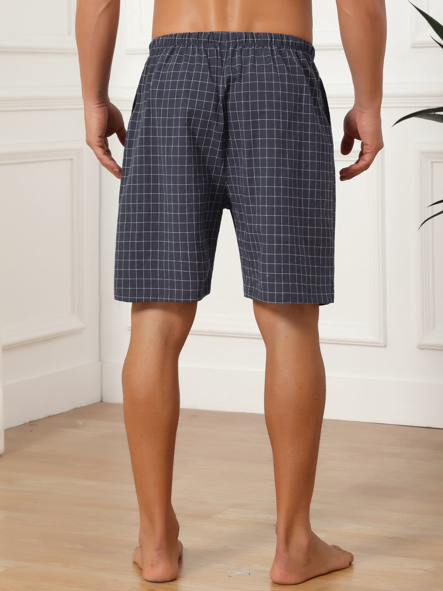 DARING DIVA Men's Drawstring Waist Checked Pattern Lounge Sleep Bottom 30 Dark Gray