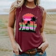 thumbnail image 2 of Penkiiy Hawaiian Beach Tank Tops for Women Summer Sunshine Graphic Sleeveless Tee Vintage Palm Tree Tee Hawaiian Vacation Shirts L Wine, 2 of 5