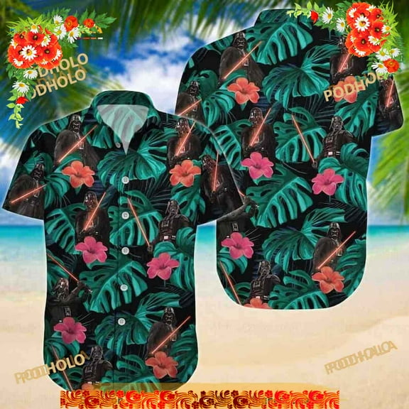 Star Wars Darth Vader Hawaiian Shirt, Palm Leaves Pattern On Black Theme Aloha Shirt