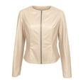 thumbnail image 7 of Yucgh Women's Casual Long-Sleeved Solid Color PU Motorcycle Leather Jacket, Edgy and Stylish Outerwear for Everyday Wear, Comfortable Fit,L, 7 of 7