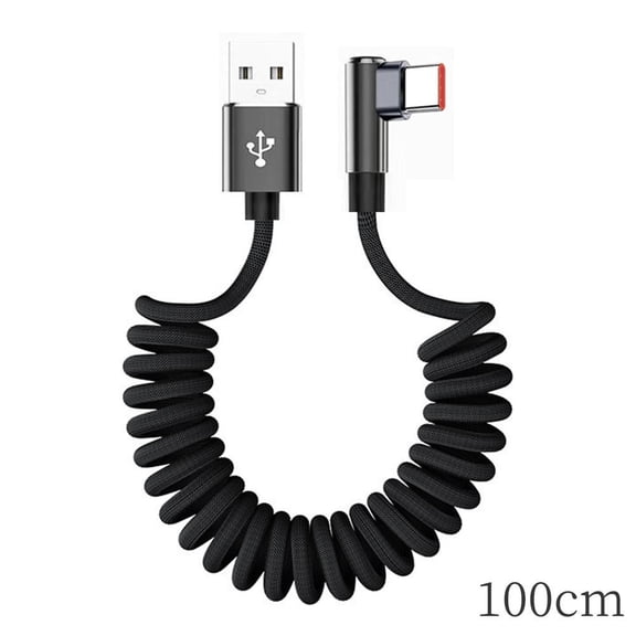 SharkTRUE 120W Coiled USB C Charging Cable – 3.3 Ft or 6.6 Ft, 90 Degree L Shape, Braided Fast Charge for Phone Tablet